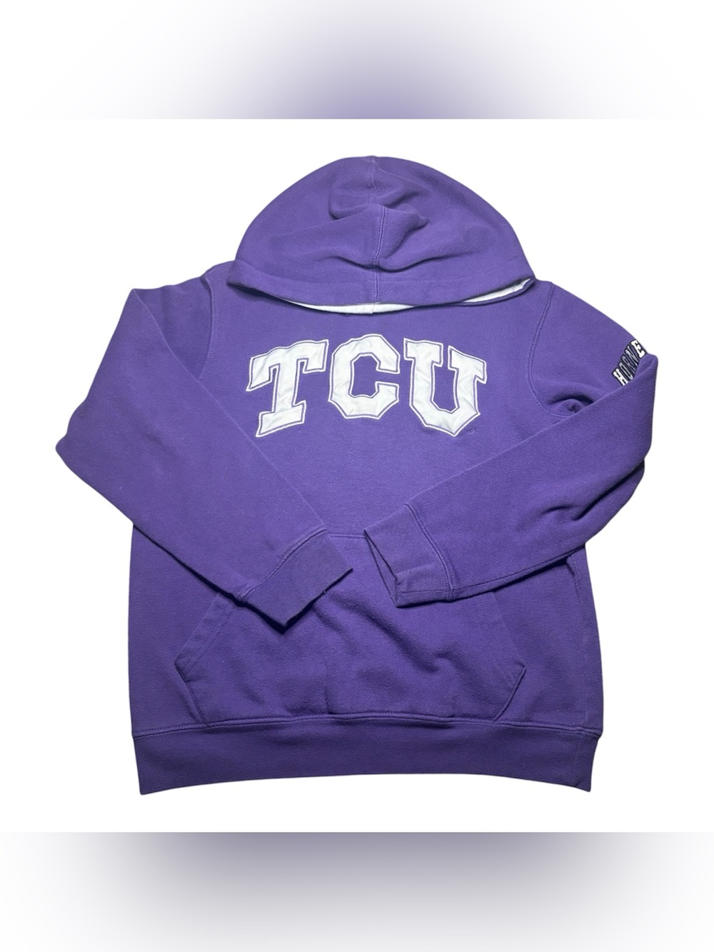 Colosseum Youth Small White TCU Purple Hoodie Front Pocket Horned Frogs